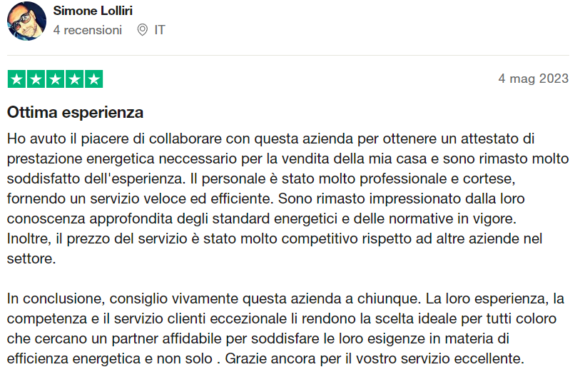 Recensione di Simone Lolliri su Trustpilot