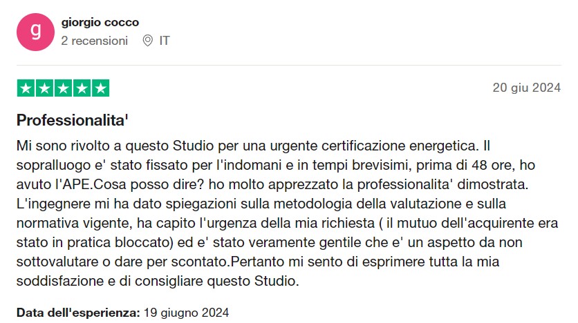 Recensione 5 stelle di Apecertificazione.it